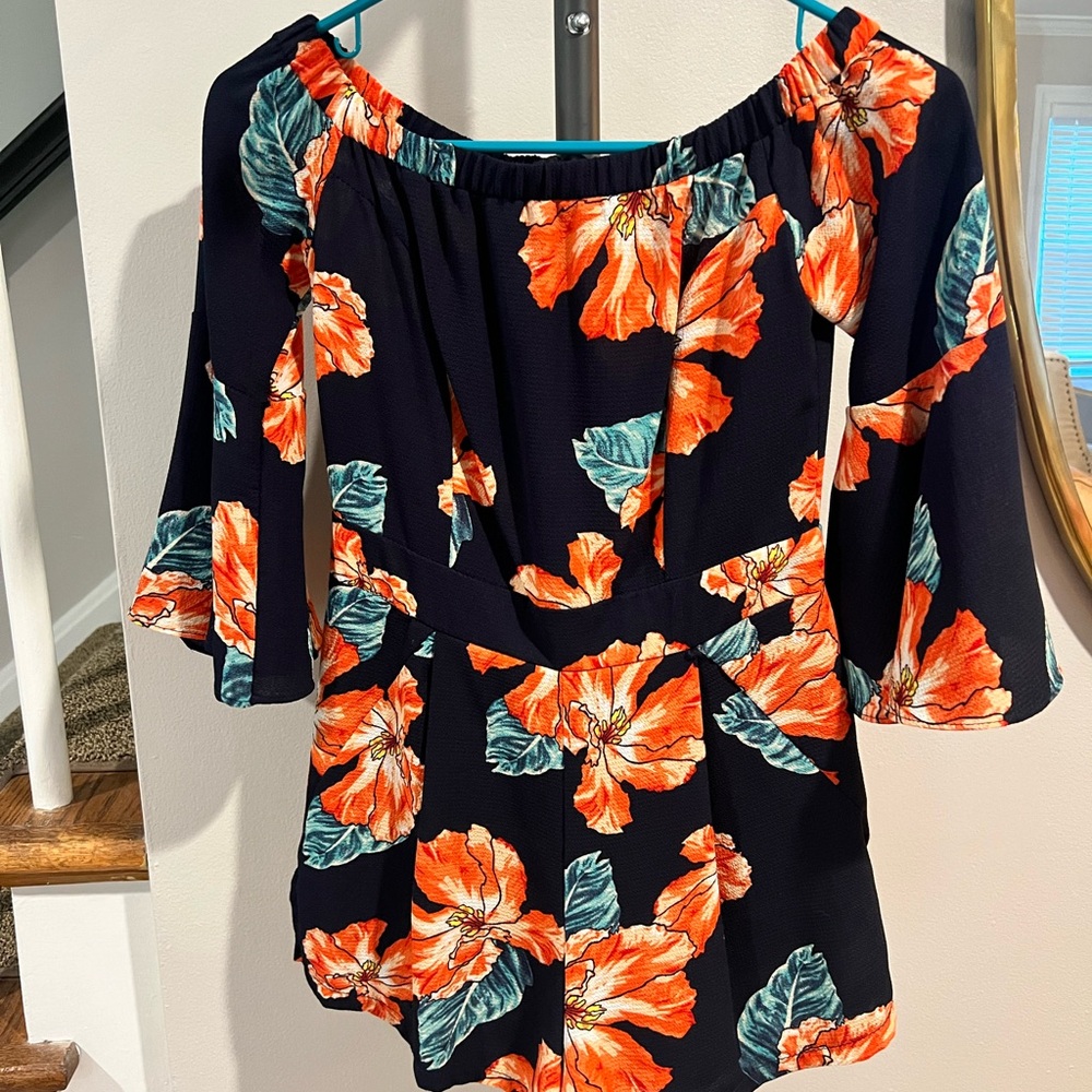 Orange and Green Romper with Flutter Sleeves